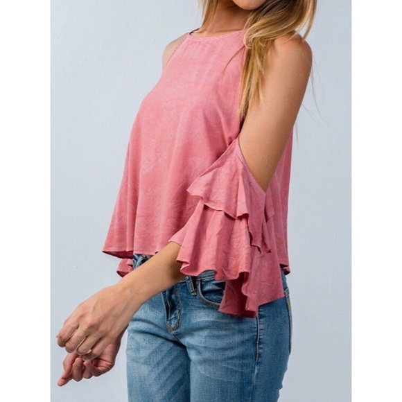 Dusty Rose Open-Shoulder Batwing Top - Picture 2 of 6
